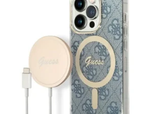 GUESS set for IPHONE 14 Pro compatible with MagSafe GUBPP14LH4EACSB (Bundle Pack / Case + Charger / 4G) gold blue