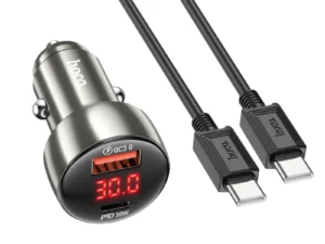 HOCO car charger USB A + Type C with digital display + cable Type C to Type C PD QC3.0 3A 48W Z50 metal grey