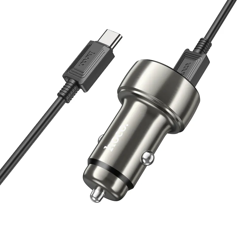 HOCO car charger USB A + Type C with digital display + cable Type C to Type C PD QC3.0 3A 48W Z50 metal grey - Image 2