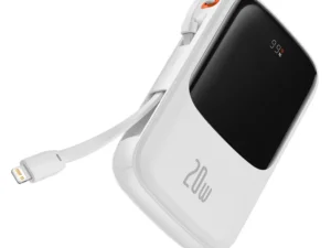 BASEUS powerbank 10 000 mAh with built-in cable Lightning + cable USB A to Type C PD QC3.0 3A 20W PPQD020002 white