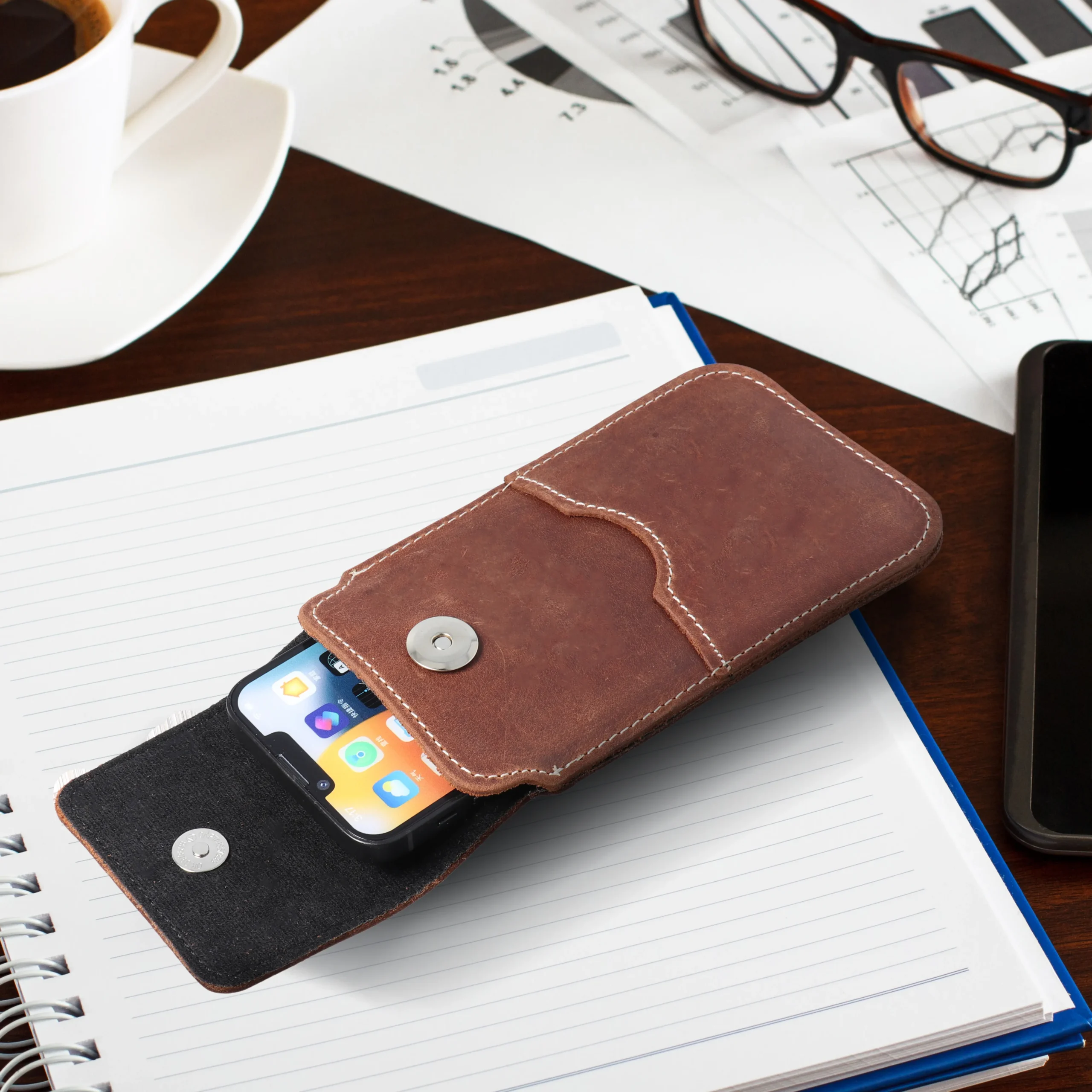 ROYAL Crazy Horse - Leather universal flap pocket / brown - Size 2XL+wide - SAMSUNG A12 / NOTE 9 / XIAOMI REDMI NOTE 10 PRO - Image 5
