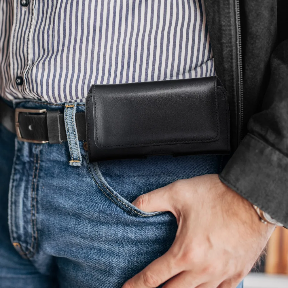 ROYAL universal horizontal leather belt holster size M for IPHONE 12 MINI / 13 MINI / SAMSUNG A40 / S8 / XIAOMI 12 / Redmi 5A black - Image 3