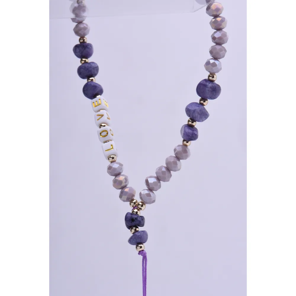 LOVE pendant for the phone / cord length 44cm (22cm in the loop) / on hand - purple - Image 3