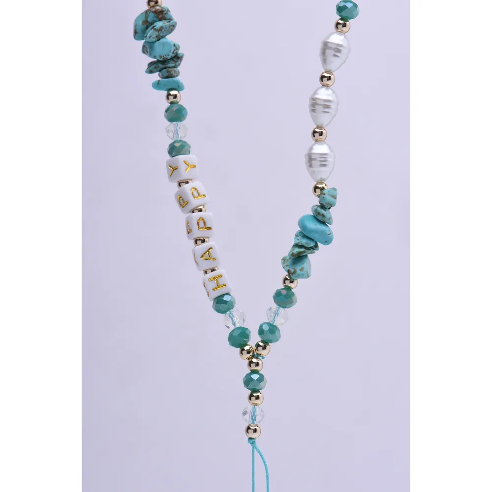 HAPPY pendant for the phone / cord length 44cm (22cm in the loop) / on hand - lite blue - Image 3