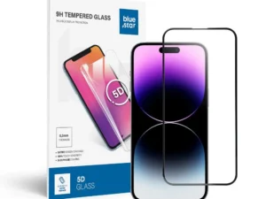 Edzett üveg iPhone 14 PRO MAX készülékhez (teljes ragasztóval) Blue Star 5D fekete