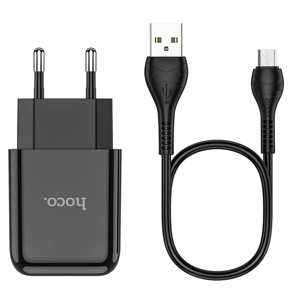 HOCO travel charger USB + cable Micro 2.1A N2 Vigour black - Image 2