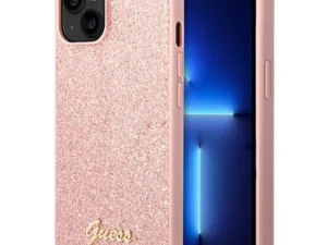 GUESS case for IPHONE 14 Plus GUHCP14MHGGSHP (Glitter Flakes Script Metal Logo) pink