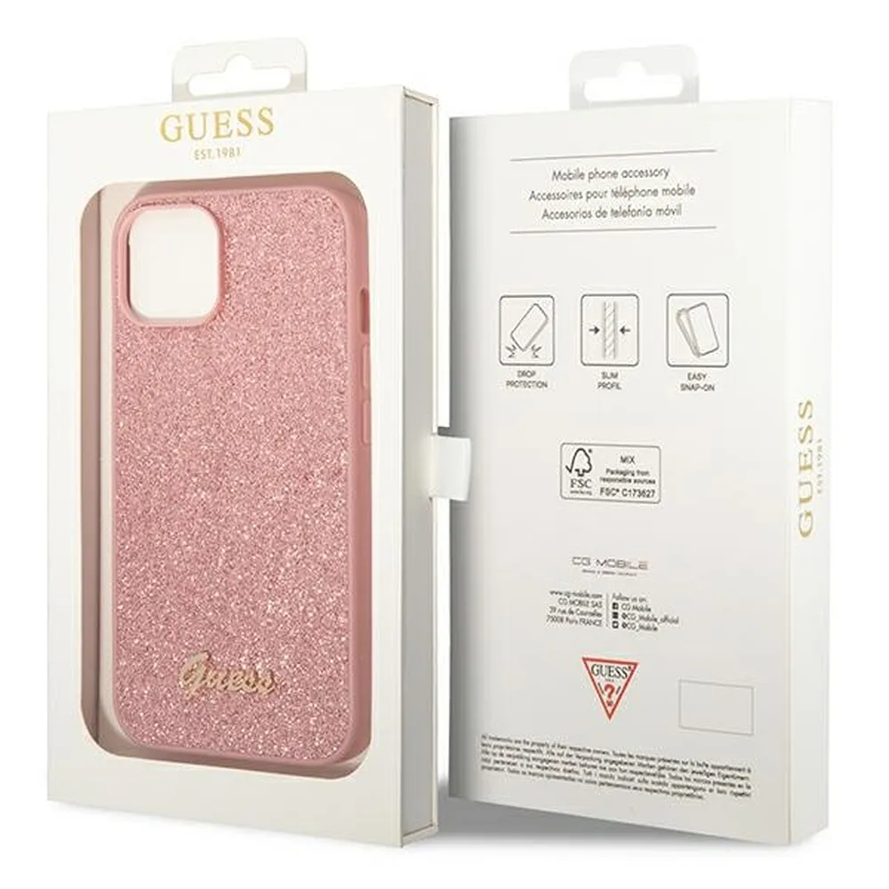GUESS case for IPHONE 14 Plus GUHCP14MHGGSHP (Glitter Flakes Script Metal Logo) pink - Image 8
