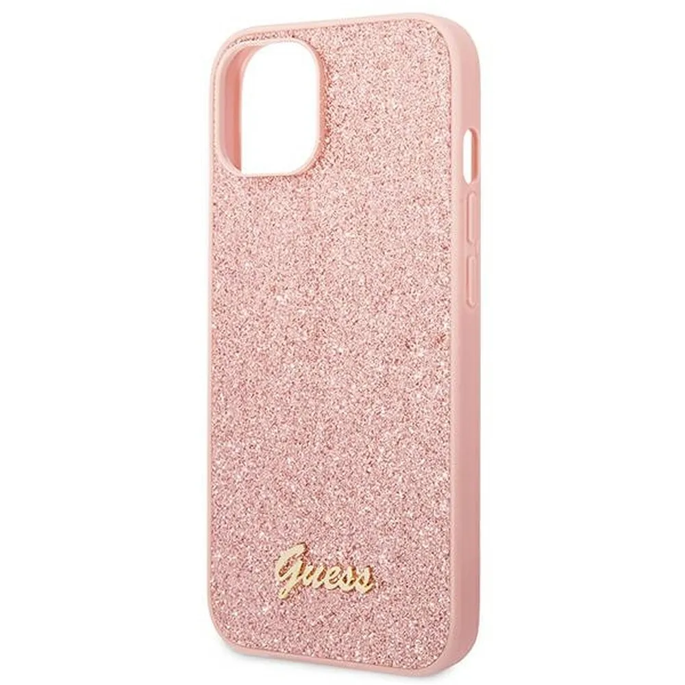 GUESS case for IPHONE 14 Plus GUHCP14MHGGSHP (Glitter Flakes Script Metal Logo) pink - Image 6