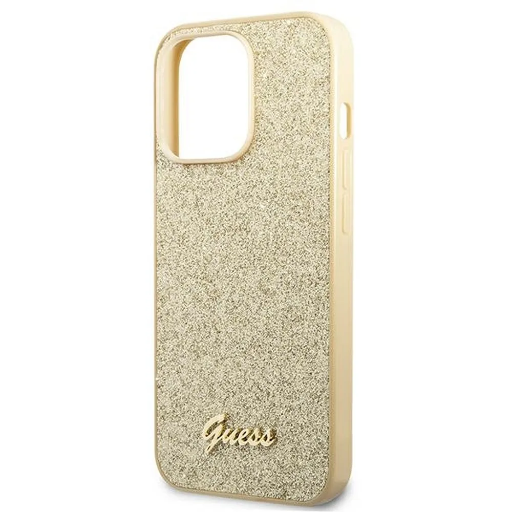 GUESS case for IPHONE 14 Pro GUHCP14LHGGSHD (Glitter Flakes Script Metal Logo) gold - Image 6