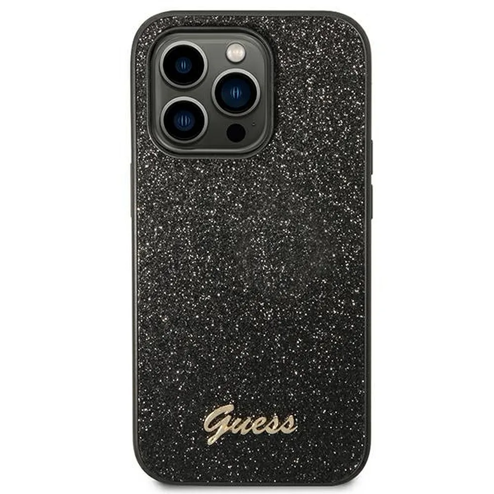 GUESS case for IPHONE 14 Pro GUHCP14LHGGSHK (Glitter Flakes Script Metal Logo) black - Image 3