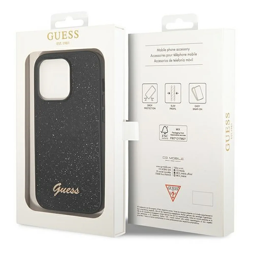GUESS case for IPHONE 14 Pro GUHCP14LHGGSHK (Glitter Flakes Script Metal Logo) black - Image 8