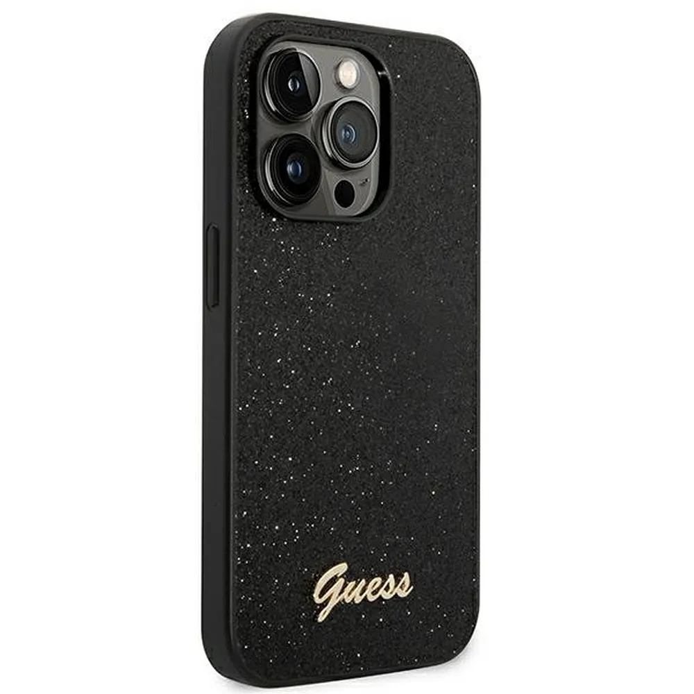 GUESS case for IPHONE 14 Pro GUHCP14LHGGSHK (Glitter Flakes Script Metal Logo) black - Image 4