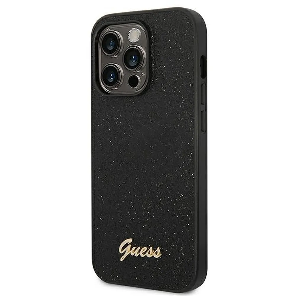 GUESS case for IPHONE 14 Pro GUHCP14LHGGSHK (Glitter Flakes Script Metal Logo) black - Image 2