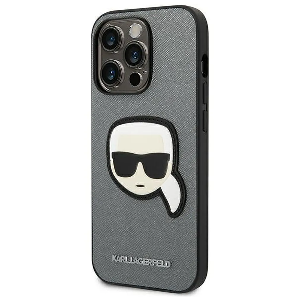 KARL LAGERFELD case for IPHONE 14 Pro KLHCP14LSAPKHG (Saffiano With Karl Head Patch) silver - Image 2