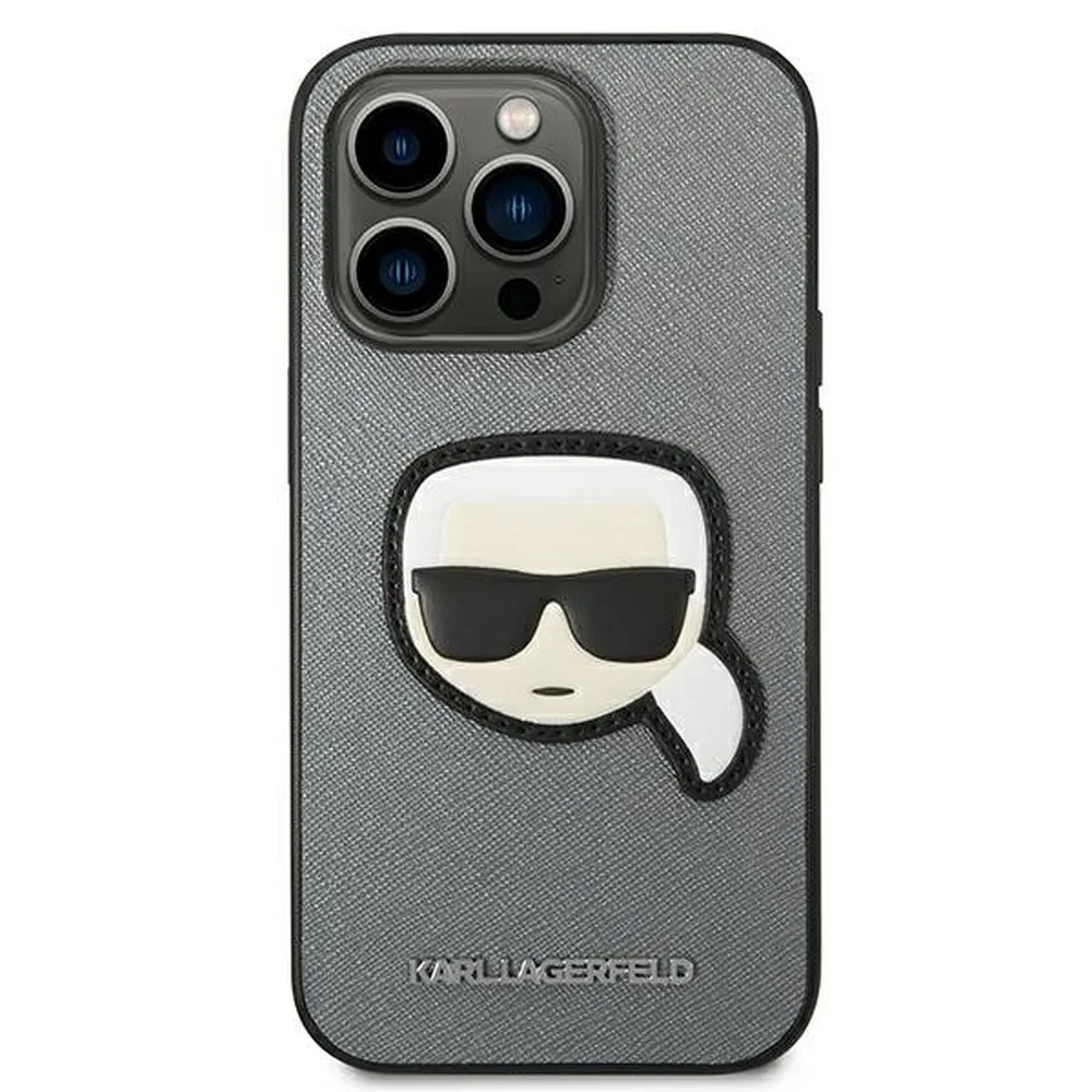 KARL LAGERFELD case for IPHONE 14 Pro KLHCP14LSAPKHG (Saffiano With Karl Head Patch) silver - Image 3