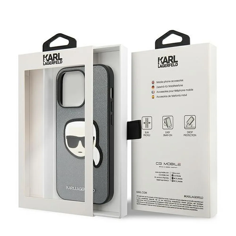 KARL LAGERFELD case for IPHONE 14 Pro KLHCP14LSAPKHG (Saffiano With Karl Head Patch) silver - Image 8