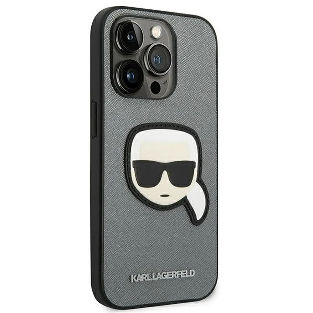 KARL LAGERFELD case for IPHONE 14 Pro KLHCP14LSAPKHG (Saffiano With Karl Head Patch) silver - Image 4