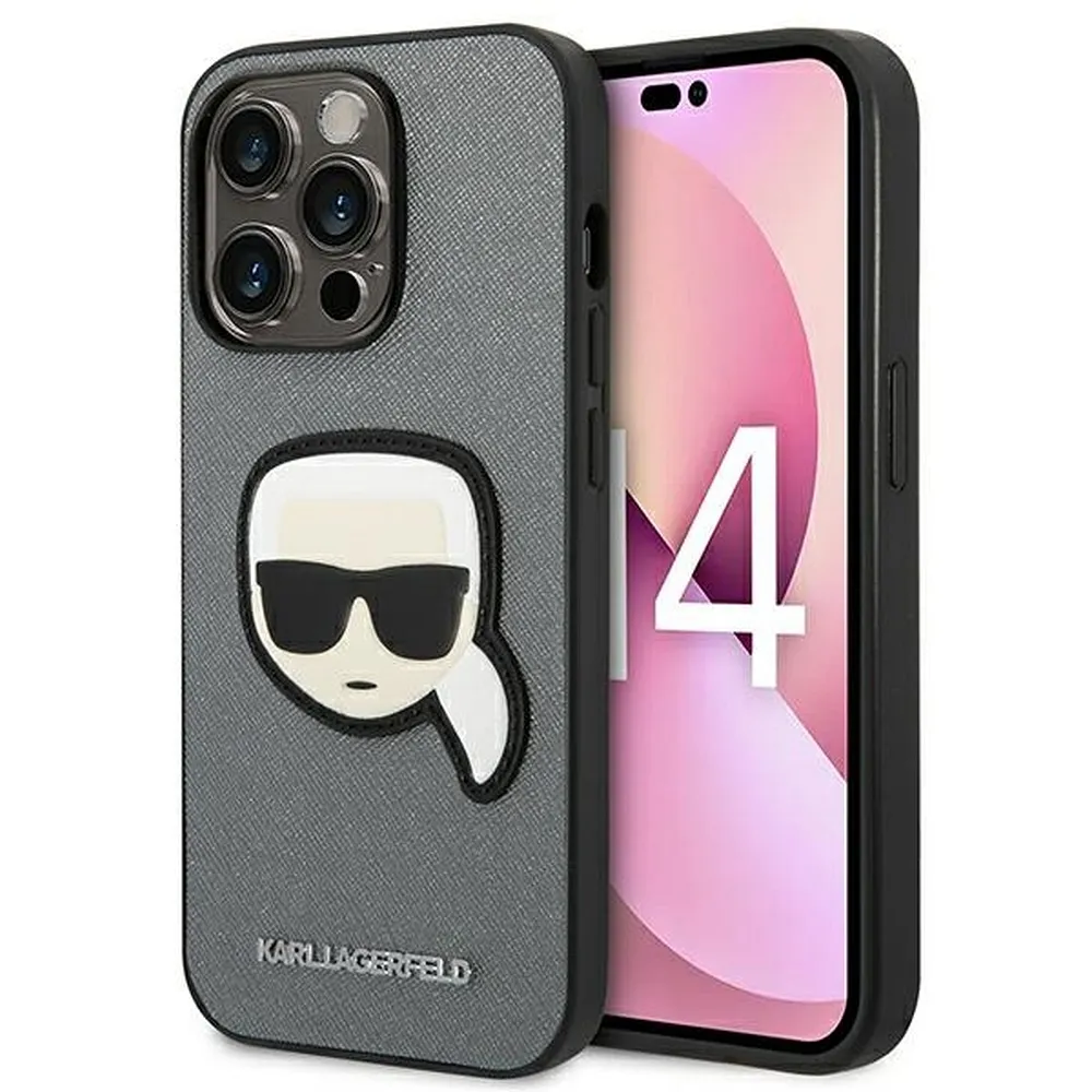 KARL LAGERFELD case for IPHONE 14 Pro KLHCP14LSAPKHG (Saffiano With Karl Head Patch) silver