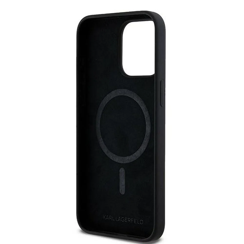 KARL LAGERFELD case for IPHONE 15 Pro Max compatible with MagSafe KLHMP15XSCMKCRHK (Silicone KC Body Ring) black - Image 7