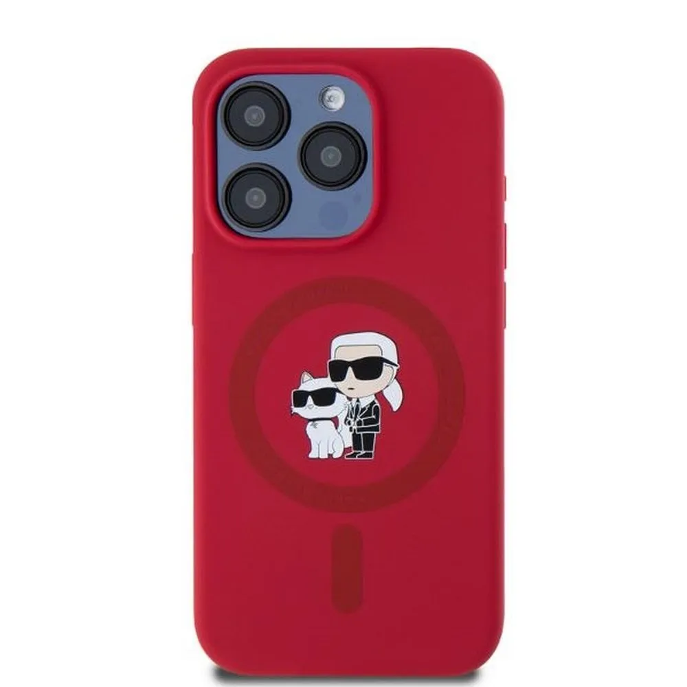 KARL LAGERFELD case for IPHONE 15 Pro compatible with MagSafe KLHMP15LSCMKCRHR (Silicone KC Body Ring) red - Image 2