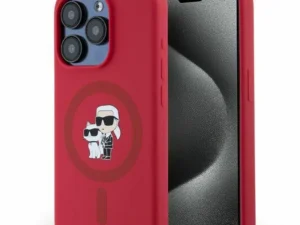 KARL LAGERFELD case for IPHONE 15 Pro compatible with MagSafe KLHMP15LSCMKCRHR (Silicone KC Body Ring) red
