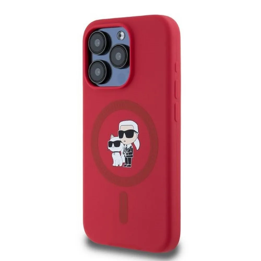 KARL LAGERFELD case for IPHONE 15 Pro compatible with MagSafe KLHMP15LSCMKCRHR (Silicone KC Body Ring) red - Image 3