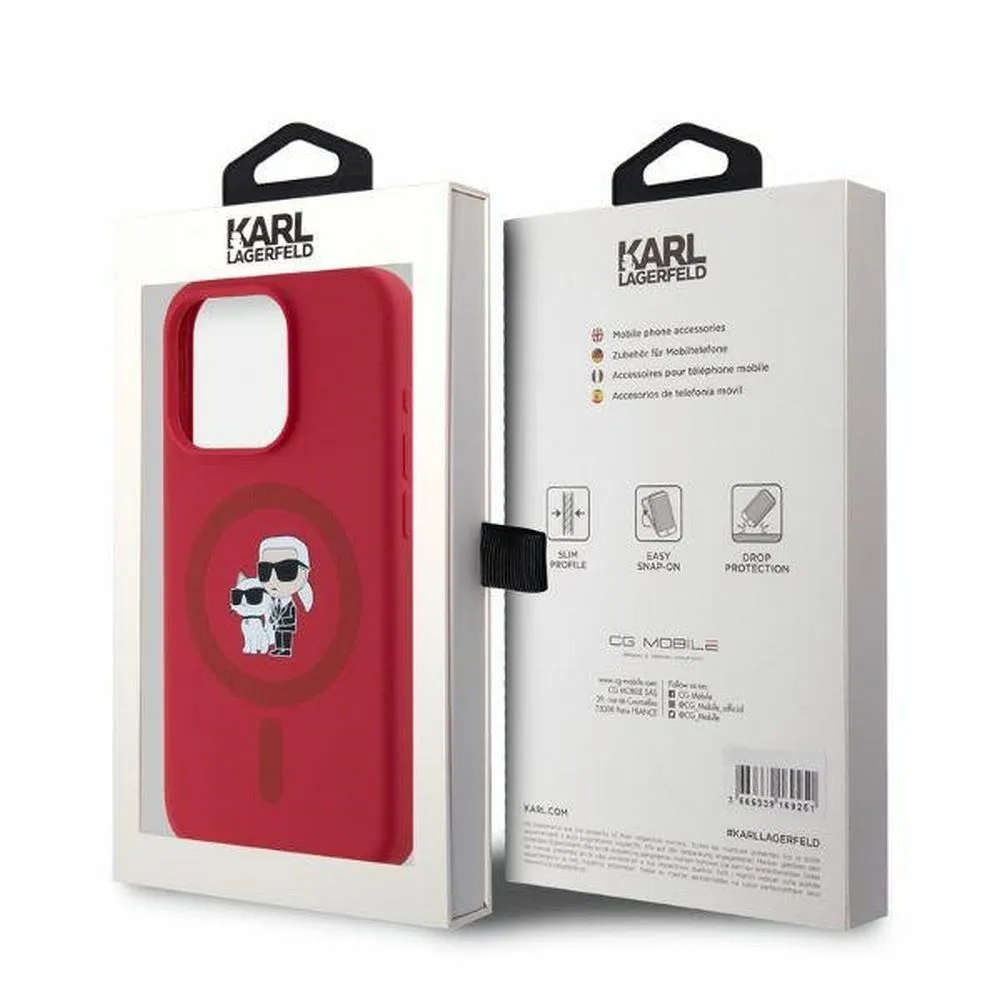 KARL LAGERFELD case for IPHONE 15 Pro compatible with MagSafe KLHMP15LSCMKCRHR (Silicone KC Body Ring) red - Image 4