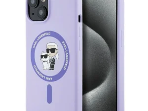 KARL LAGERFELD case for IPHONE 15 compatible with MagSafe KLHMP15SSCMKCRHU (Silicone KC Body Ring) purple