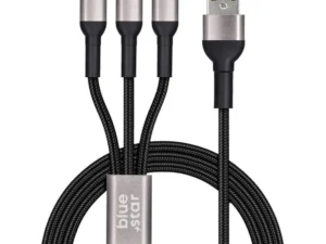BLUE STAR fonott kábel, 2,4 A, 3 az 1-ben: USB-A – Lightning / Micro USB / Type-C, TFK-DC-010, 1,2 m, fekete