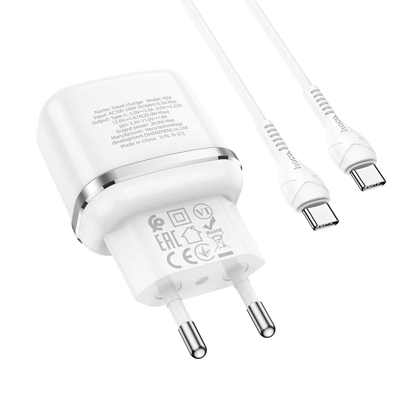 HOCO travel charger Type C + cable Type C to Type C PD QC3.0 20W N24 white - Image 2