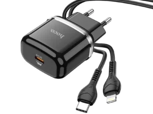 HOCO travel charger Type + cable Type C to iPhone Lightning OD QC3.0 20W N24 black