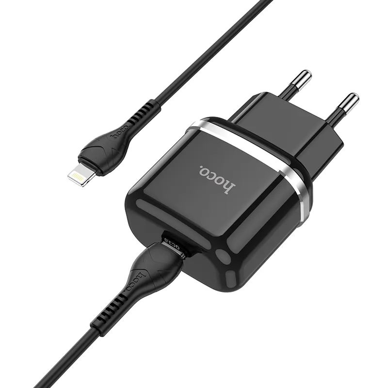 HOCO travel charger Type + cable Type C to iPhone Lightning OD QC3.0 20W N24 black - Image 3