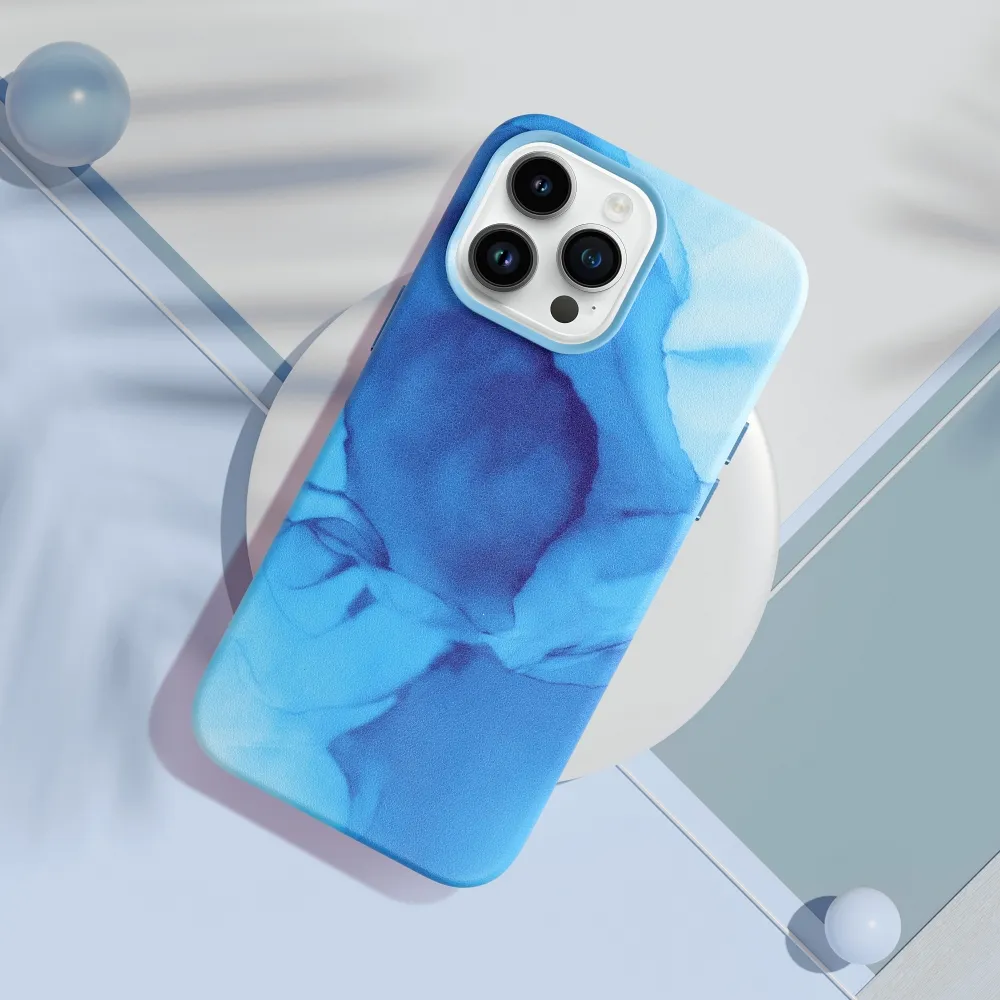 LEATHER MAG COVER case for IPHONE 14 Pro blue splash - Image 5