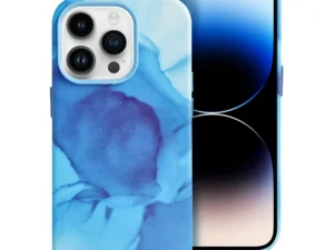 LEATHER MAG COVER case for IPHONE 14 Pro blue splash