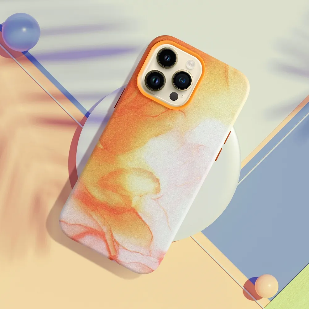 LEATHER MAG COVER case for IPHONE 14 Pro Max orange splash - Image 5