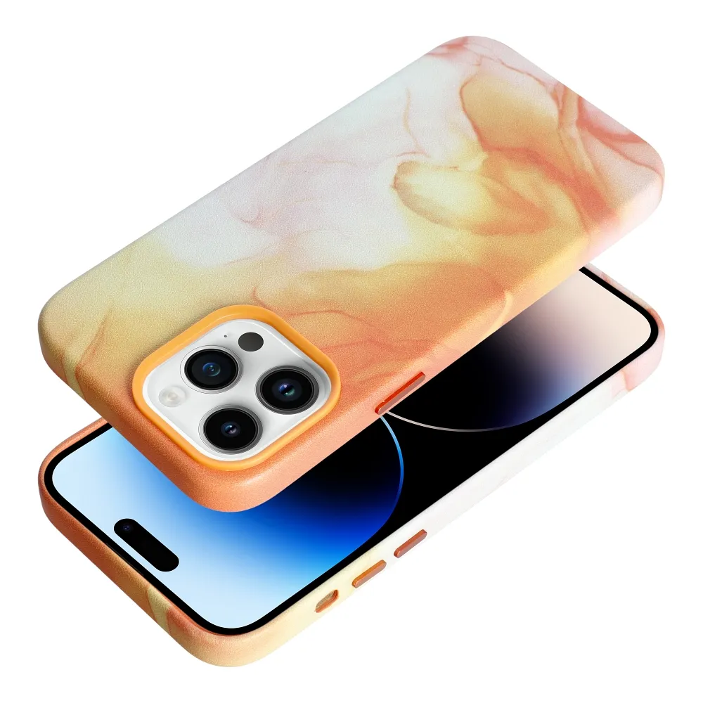 LEATHER MAG COVER case for IPHONE 14 Pro Max orange splash - Image 2