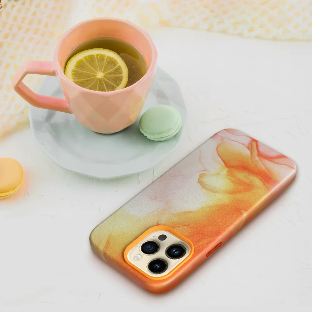 LEATHER MAG COVER case for IPHONE 13 orange splash - Image 6