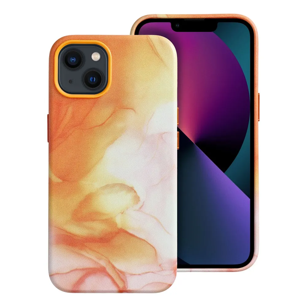 LEATHER MAG COVER case for IPHONE 13 orange splash
