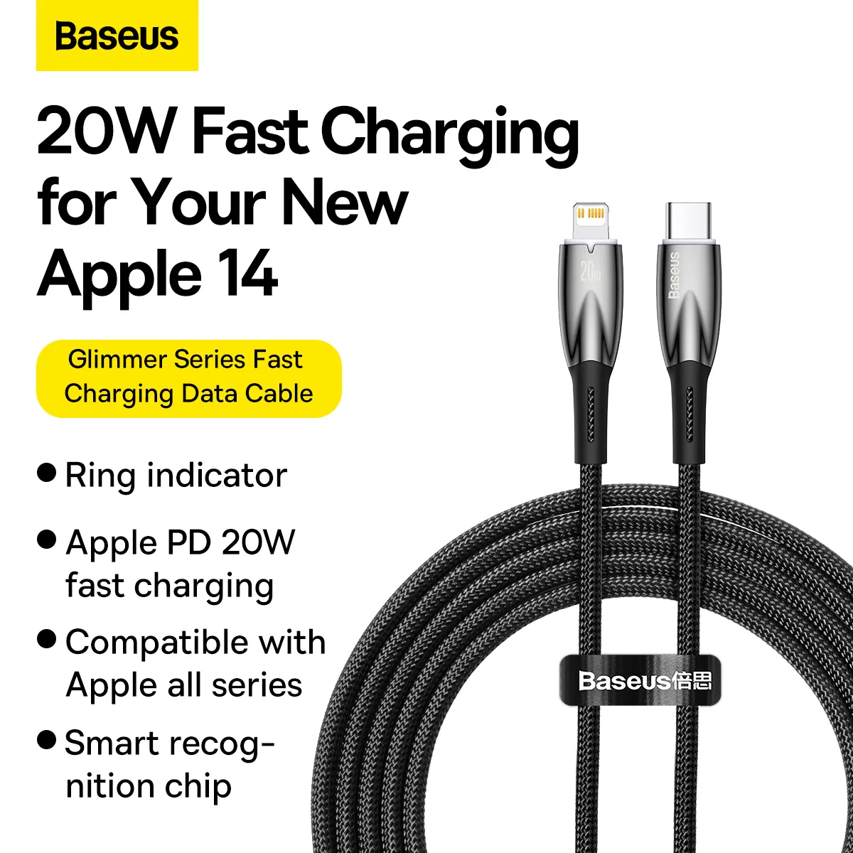 BASEUS cable Type C to Lightning PD 20W Glimmer CADH000101 2 m black - Image 9