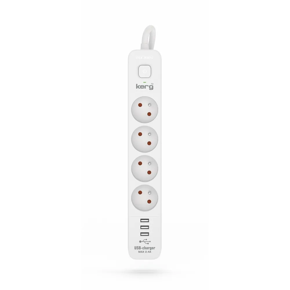 Power strip 4 socket + 3 x USB A 3×1.5mm² H05VV-F 16A/250V~M02415 5 m white