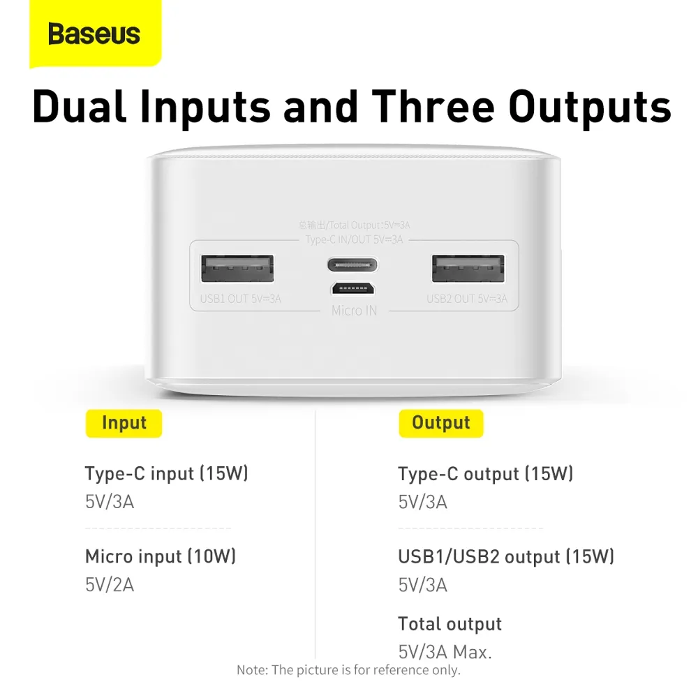 BASEUS powerbank 30 000 mAh + cable USB A do Micro USB PD QC3.0 3A 15W PPBD050202 white - Image 12
