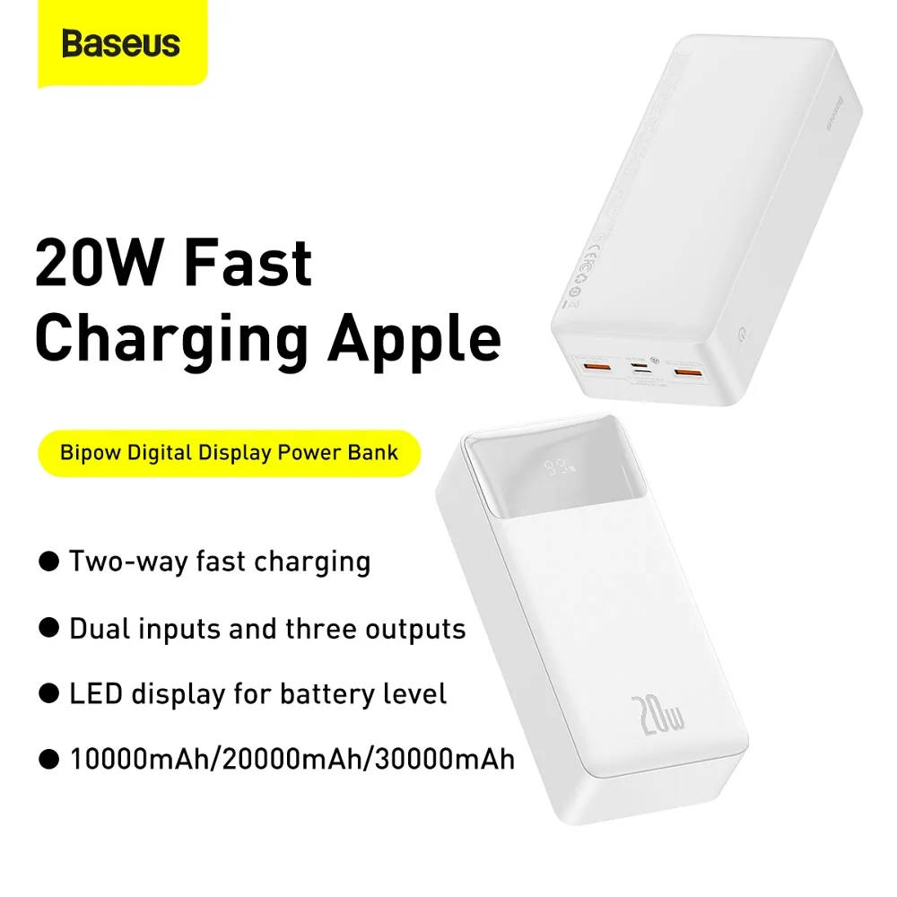 BASEUS powerbank 30 000 mAh + cable USB A do Micro USB PD QC3.0 3A 20W PPBD050402 white - Image 14