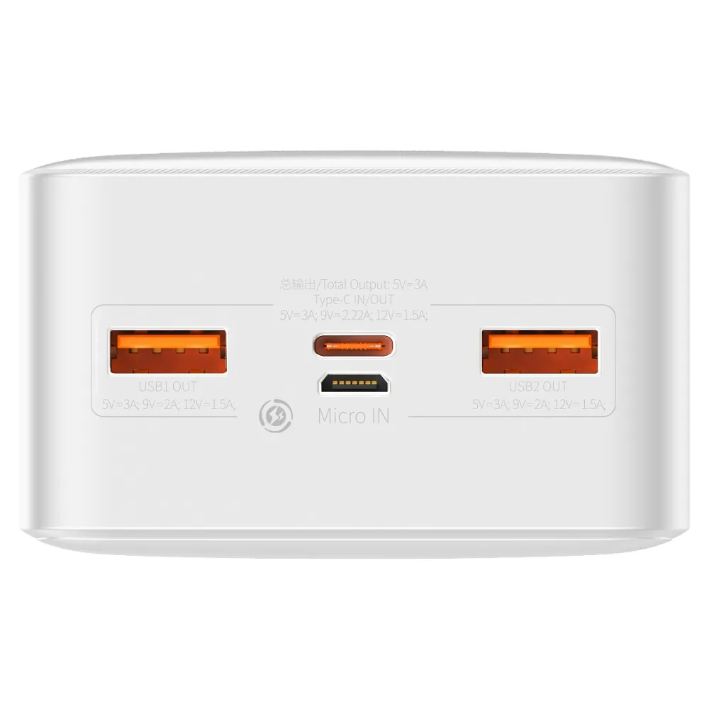 BASEUS powerbank 30 000 mAh + cable USB A do Micro USB PD QC3.0 3A 20W PPBD050402 white - Image 2