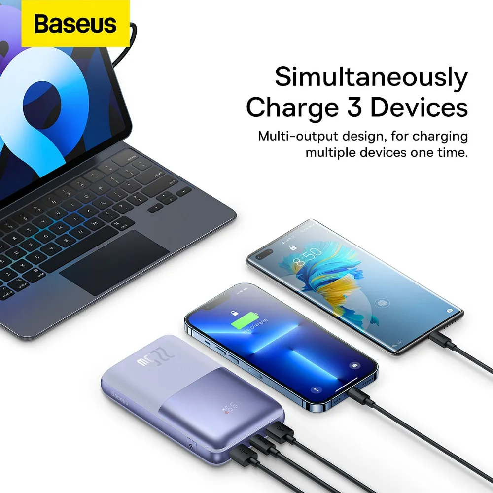 BASEUS powerbank 20 000 mAh + cable USB A to Type C PD QC3.0 3A 22,5W PPBD040305 purple - Image 8