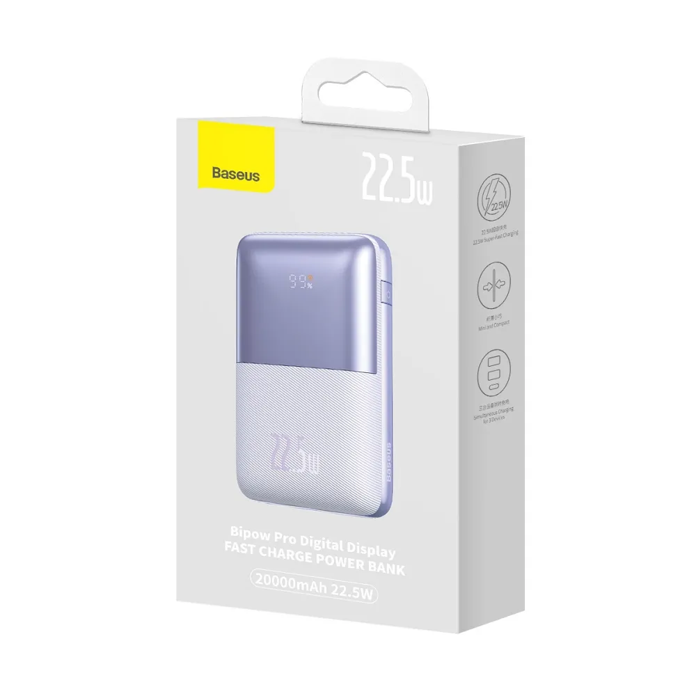 BASEUS powerbank 20 000 mAh + cable USB A to Type C PD QC3.0 3A 22,5W PPBD040305 purple - Image 16
