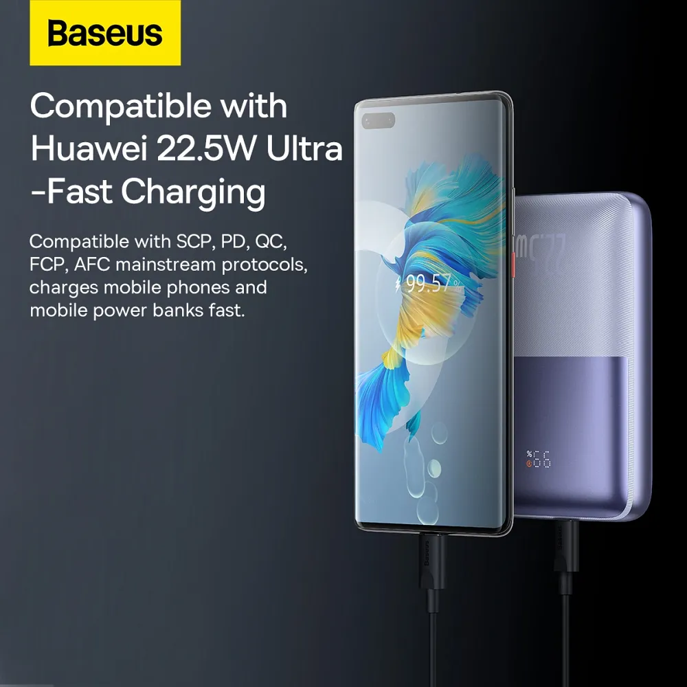 BASEUS powerbank 20 000 mAh + cable USB A to Type C PD QC3.0 3A 22,5W PPBD040305 purple - Image 10