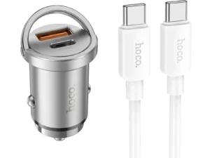HOCO car charger USB A + Type C + cable Type C to Type C PD QC3.0 4A 45W NZ10 silver