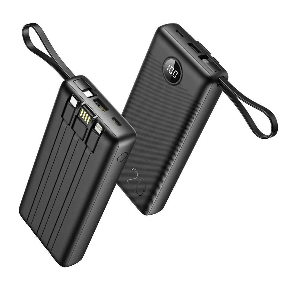 VEGER 20 000 mAh-s powerbank beépített Micro USB / Type C / Lightning C20 kábelekkel (W2047), fekete - Image 6