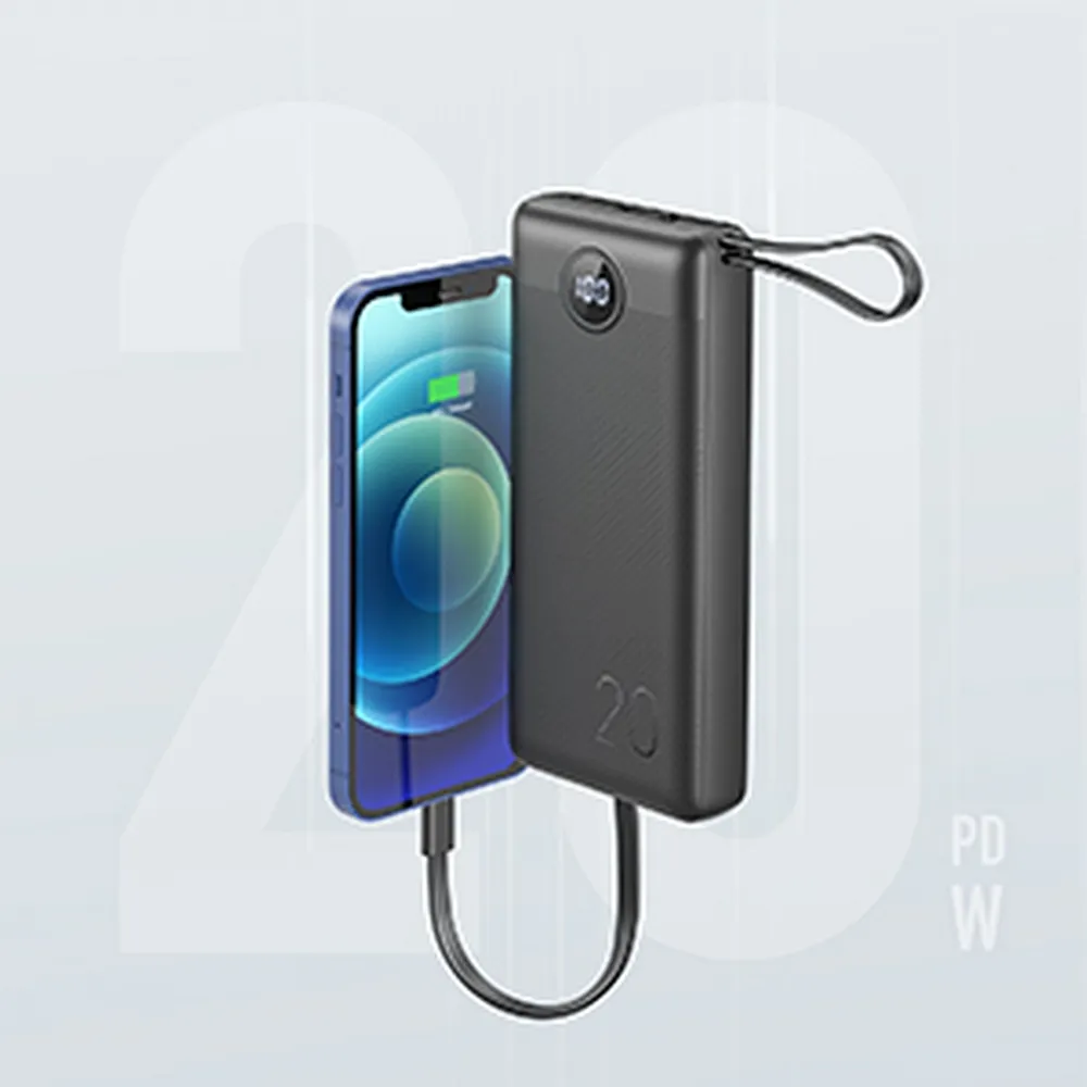 VEGER 20 000 mAh-s powerbank beépített Micro USB / Type C / Lightning C20 kábelekkel (W2047), fekete - Image 13